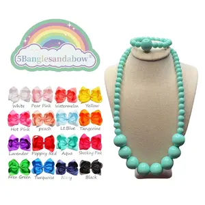 5Banglesandabow Children’s Fashion Hair Bow Accessories with Necklace Set