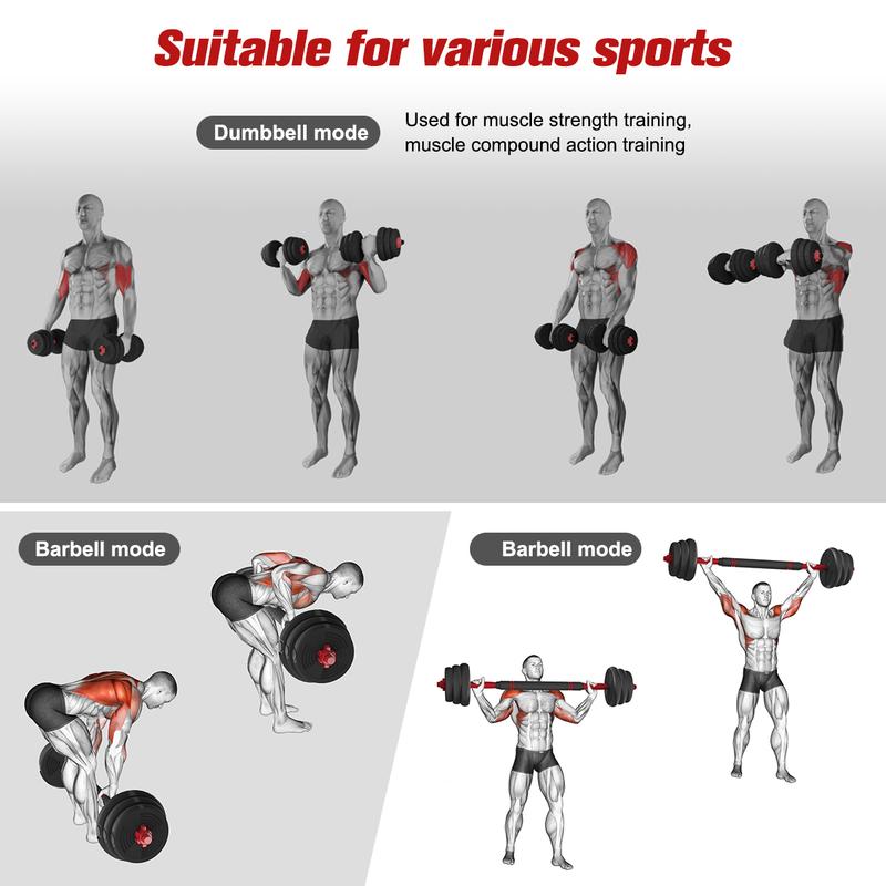 RELIFESPORTS 6-in-1 Adjustable Dumbbell Set | Squat Bar & Tire Flipper Included | Free Weights for Men & Women | Space-Saving Multifunctional Home Gym Equipment
