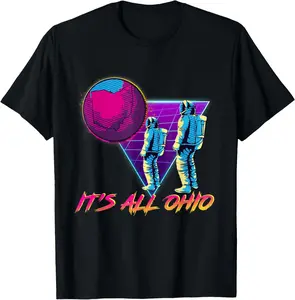 100%cotton It's All Ohio Funny Dank Meme 80s Vaporwave Outrun Style T-Shirt
