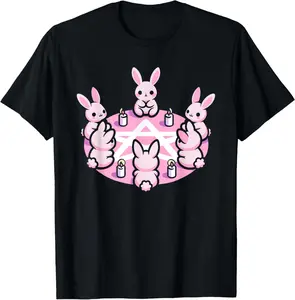 Bunny Rabbit Pink Pentacle Pentagram Pastel Goth Dark Humor T-Shirt Casual Shortsleeve Graphic Fabric