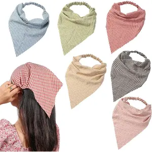 6 Pack Hair Scarf Headband for Women Elastic Bandana  Scarf Large Boho Triangle Kerchief with Clips Non Slip Scarves