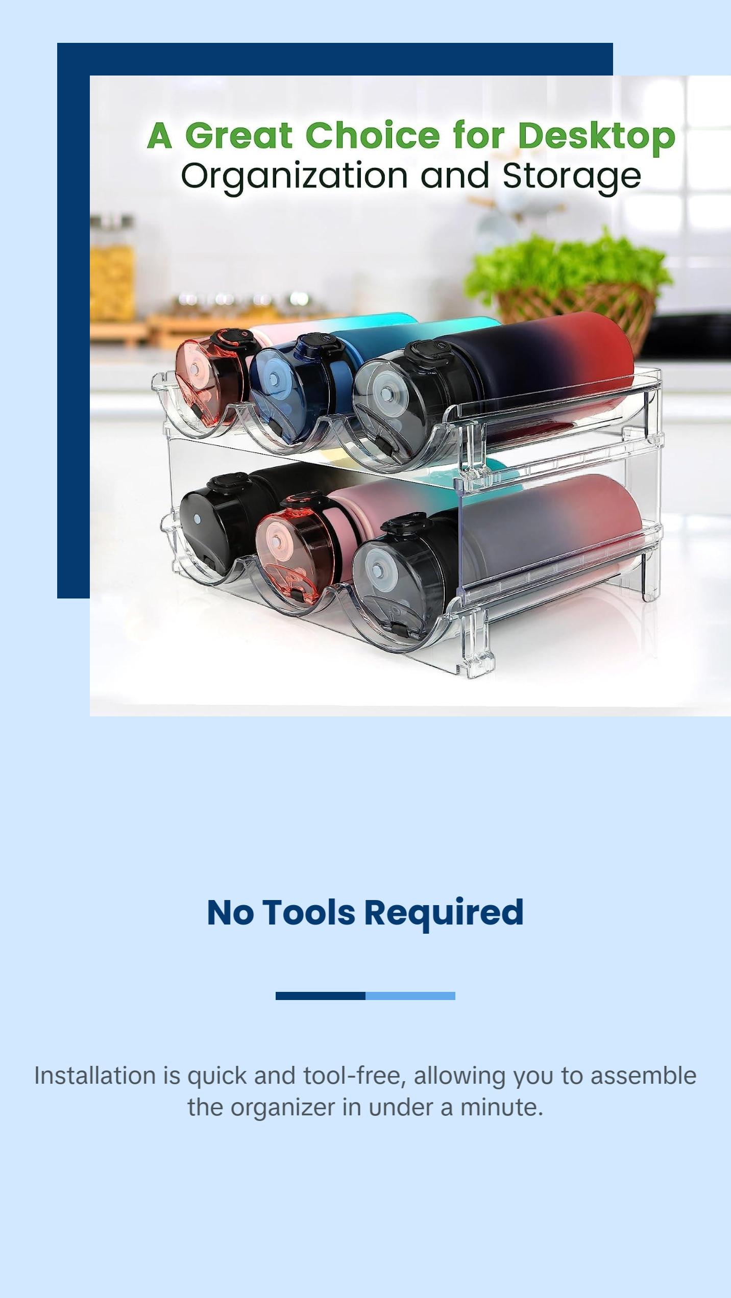 Water Bottle Organizer for Cabinet, Water Bottle Storage Organizer, 2 Packs Water Bottle Storage Rack, Water Bottle Holder for Cabinet, Stackable Water Bottle Storage Rack