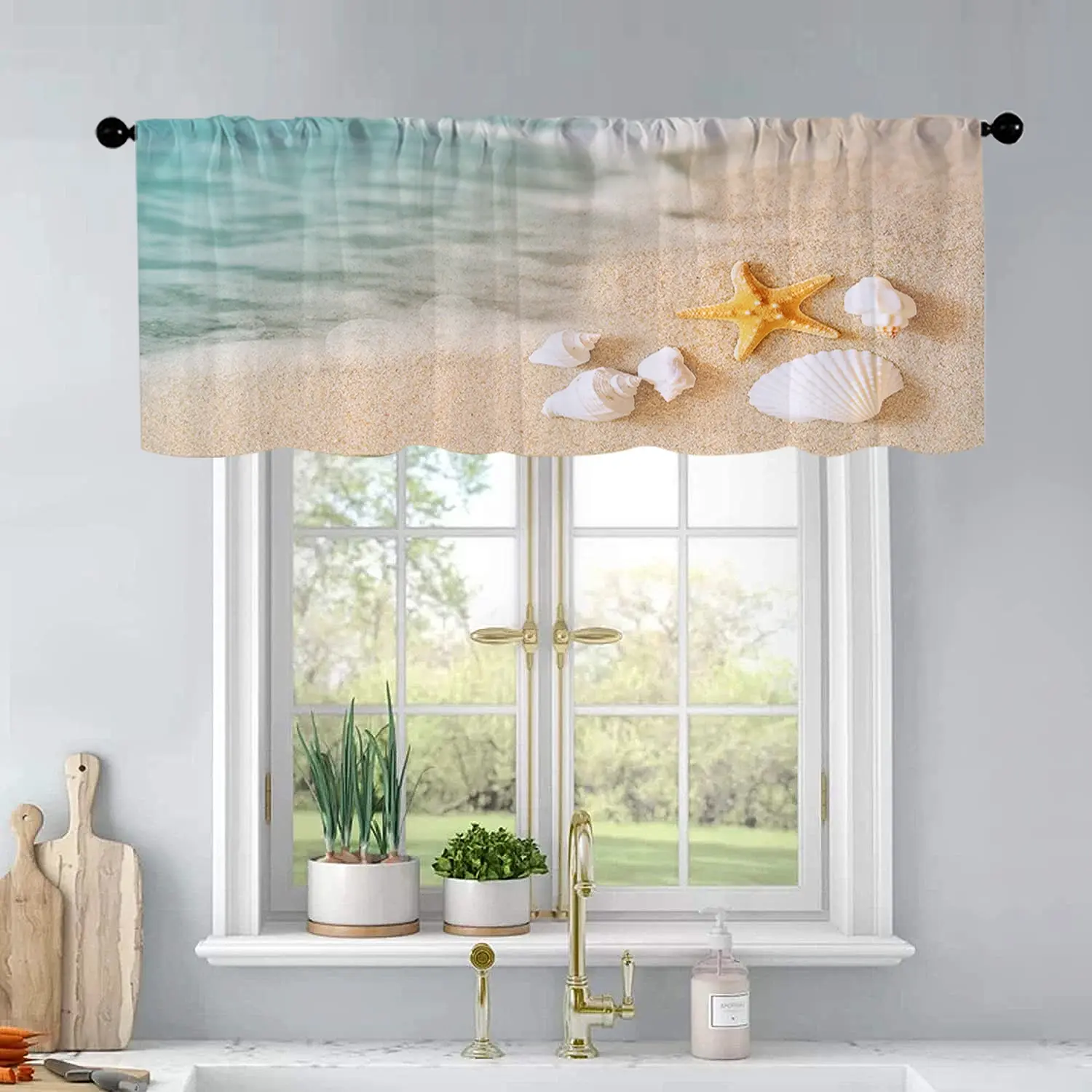 1Pc beach shell printed kitchen curtains living room bedroom bathroom home decoration 54 * 18 inches