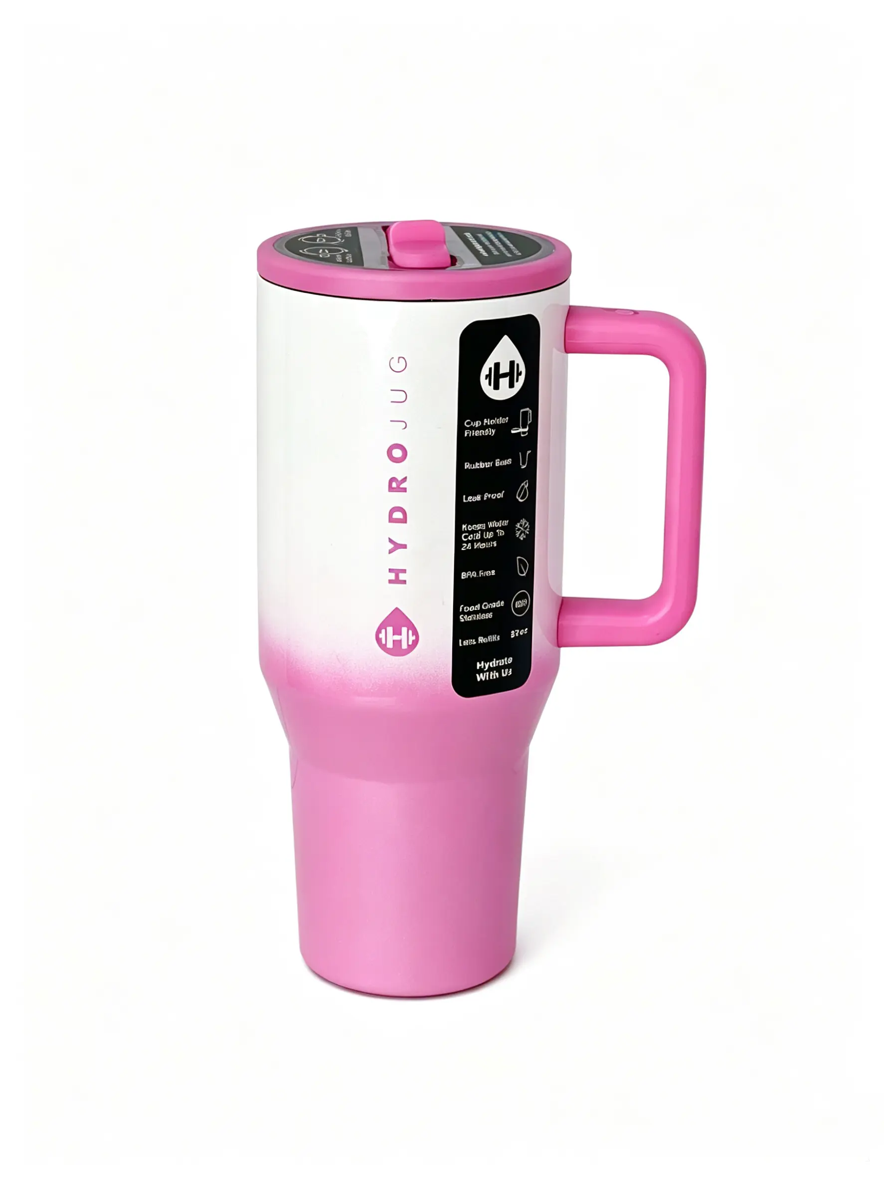 HydroJug 32oz Gradient Pink Insulated Stainless Steel Flask - Portable, Cup Holder Friendly, Leak-Proof, With Handle & Flip Straw, Rubber Base, Reusable Drinkware, Ideal Gift For Adults, Flasks