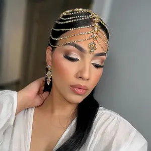 Gold Rhinestone Bridal Headpiece – Crystal Matha Patti Tikka Head Chain for Weddings, Quinceañeras & Special Events