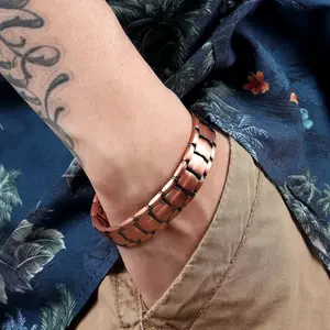 Men's Copper Wide Double-Row Strong Magnetic Bracelet 99.9% Copper 8" Magnetic Clasp Cuff Wrist