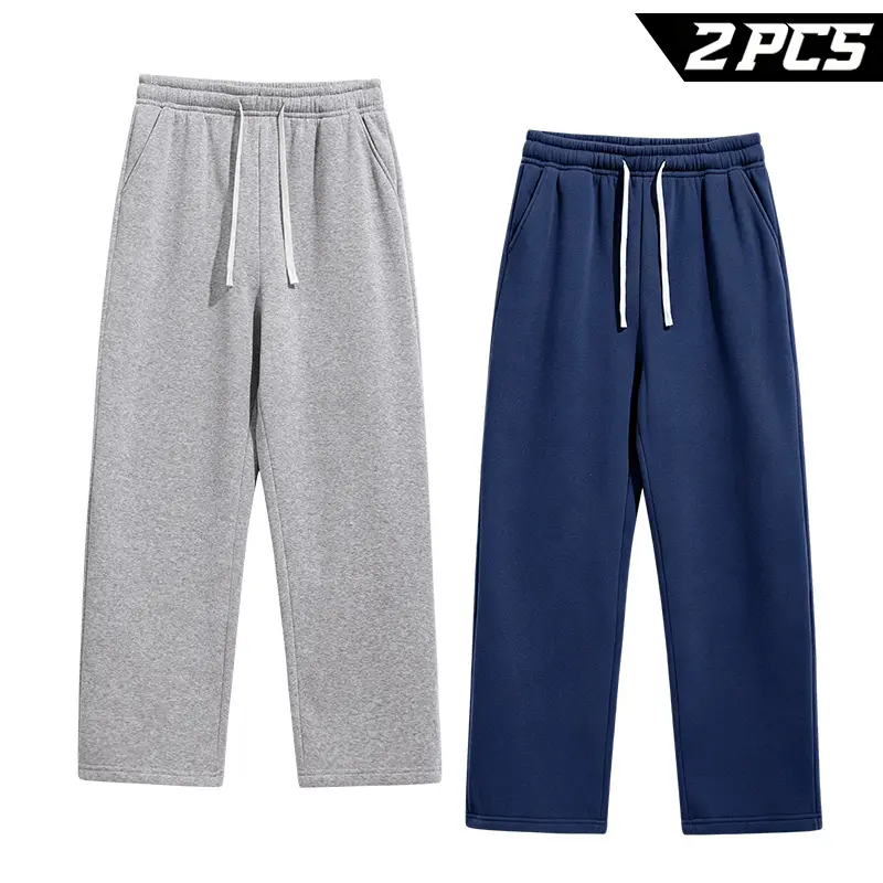 2 Pack Men's Sweatpants with Pockets Open Bottom Drawstring Athletic Jogger Pants Lightweight Loose Fit Wide Leg Workout Running Gym Lounge Casual Soft Breathable Track Pants