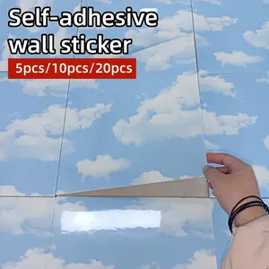 5pcs/10pcs/20pcs Self-adhesive Wall Stickers, Decorative Sticker, Home Decor, Blue Sky and White Clouds Wallpaper, 30x30cm PVC Detachable Stickers, Easy To Install, Used for Ceiling, Bedroom Wall Decoration