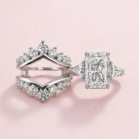 Maxine 5 Carat Radiant Cut Bridal Engagement Ring Set,Stackable Insert Nesting Wedding Band,Travel Friendly Daily Fine Jewelry