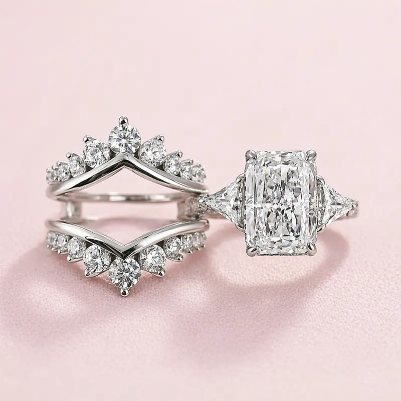Maxine 5 Carat Radiant Cut Bridal Engagement Ring Set,Stackable Insert Nesting Wedding Band,Travel Friendly Daily Fine Jewelry