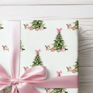 Christmas Cat Wrapping Paper, Pink Christmas Gift Wrap, Cat Wrapping Paper Christmas, Coquette Gift Wrap