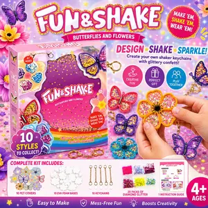 DIY Keychain Craft Kit for Girls, Fun Shaky Butterfly and Flower Keychains, Glitter and Cute Decorations, Creative Gift for Ages 4-8