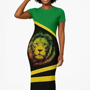 Rasta Lion Print Bodycon Dress - Green Black Yellow Stripes Women's Fashion