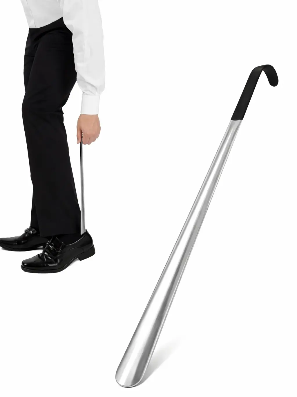 Stainless Steel Shoe Horn Set - 16.5" Long Handle" Travel Size - Durable, Bending Resistant, Smooth Curvature - Ideal for Seniors & High Heels