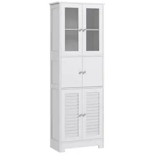 HOMCOM 67" Tall Bathroom Cabinet, Bathroom Storage Cabinet with Glass/Louvred Doors, Freestanding Linen Cabinet with Adjustable Shelf for Living Room, Kitchen, Dining Room, White