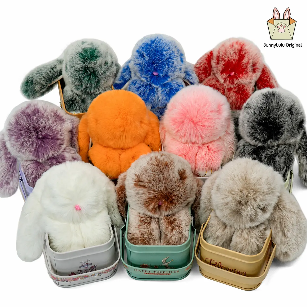 BunnyLulu Handmade Fluffy Bunny Plush Keychain - 5.8in Cutecore Whimsy Trinkets,Squishy Companion,Bag Charms, Purse Accessory with Designer Tin & Certificate, Fun Birthday Gifts for Teenage Girls, Girlfriend