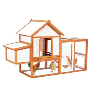 Large Wooden Chicken Coop for 5-8 Chickens, Outdoor Hen House with Run, Weatherproof Roof, Nesting Box, Pull-Out Tray, Predator-Proof Wire Fence