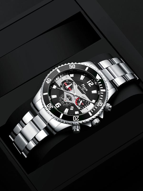 Luxury Men's Watch Set, Stainless Steel Quartz Watch + Perfume + Glasses, Perfect Gift for Birthday & Valentine's Day, Includes Card & LED Light