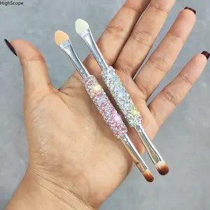 Sparkly Rhinestone 2 in 1 Makeup Brush - Eyeshadow Sponge & Eyebrow Lip Brush, Portable Cosmetic Brush