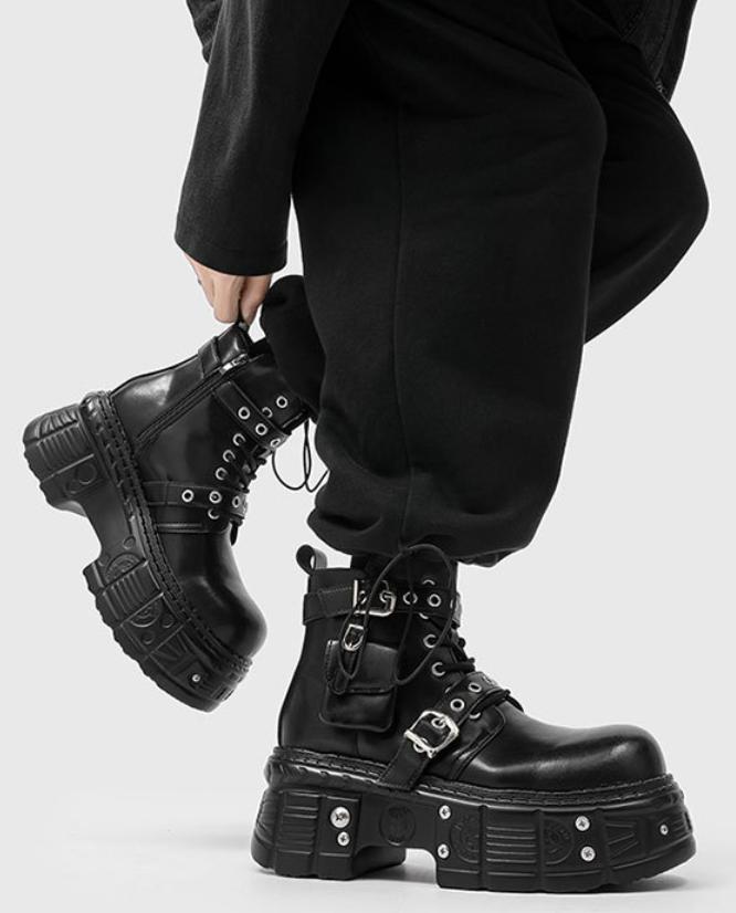 Men's Dark Punk Platform Boots Belt Decor Silhouette Flattering Street Fashion 2026 New