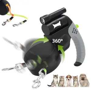 2-In-1 Dual Retractable Dog Leash, 10Ft No-Tangle Two Dogs Walking Lead, Heavy Duty Automatic Recoil Rope with Quick Lock & Padded Handle for Puppy Small Medium Breeds(Battery Not Included)