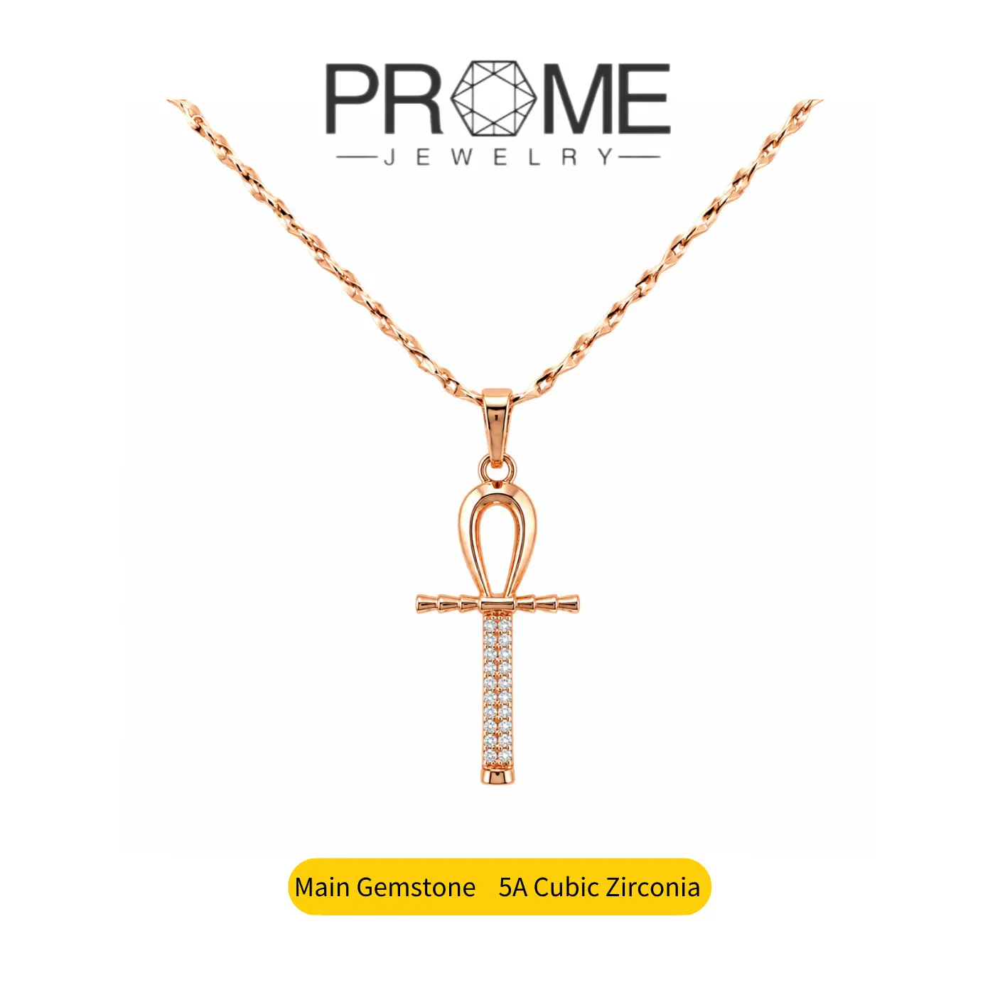 (CN088)Iced Out Ankh Pendant Necklace 5A Cubic Zirconia Sparkling Jewelry for Women, Daily Wear & Gift, High Quality Copper, 18 Inch Chain