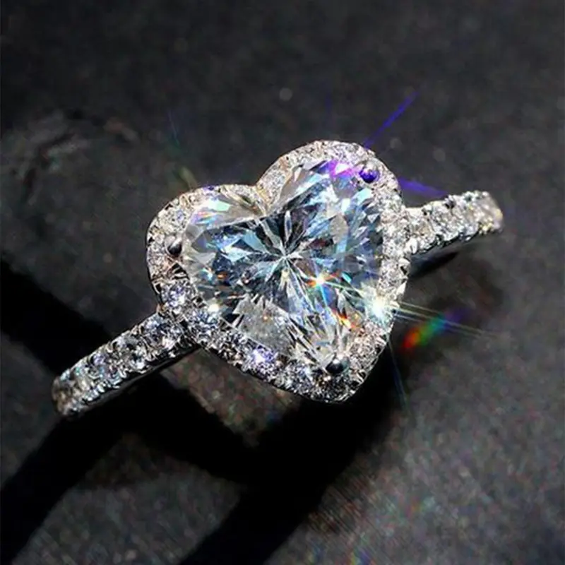 Romantic Heart Shaped Rhinestone Decorated Ring, Fashion Accessories for Wedding Party, Daily Clothing Decor, Trendy All-match & Exquisite Dainty Jewelry for Birthday Gift, Elegant Rhinestone Ring