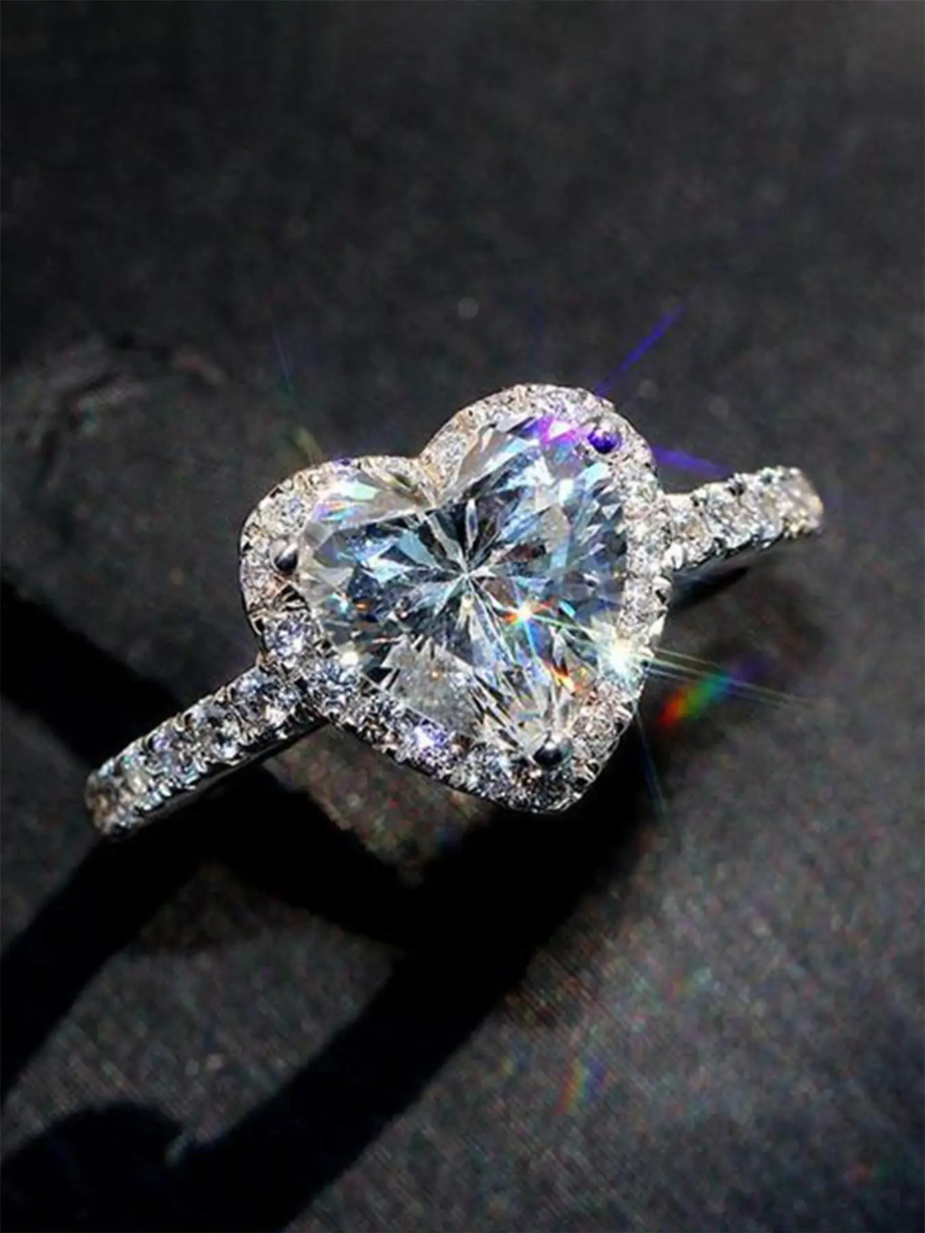 Romantic Heart Shaped Rhinestone Decorated Ring, Heart Shaped Engagement Ring, Fashion Accessories for Wedding Party, Daily Clothing Decor, Trendy All