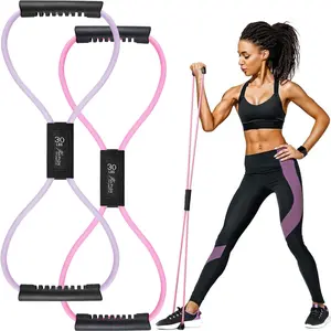 2 Pcs 8-Shaped Resistance Bands with Handles, Exercise Bands for Arm Back Shoulder Stretch, Rope 8 Stretch Yoga Fitness Band for Women and Men Muscle Training