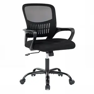 Ergonomic Home Office Computer Chair with Mid Back Lumbar Support & 360° Swivel for Conference Room, Height Adjustable, Fixed Armrest, Adults