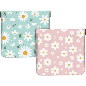 2Pcs PU Leather Small Squeeze Coin Purse Pouch Mini coin Bag Unique And Cute Wallet Cosmetic Bags Change Bag For Women Girls Men (Blue and Pink Flowers 3