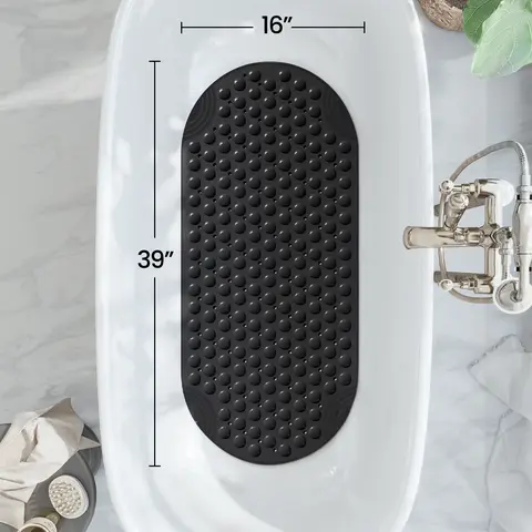 DEXI Rectangle BPA-Free Anti-Slip Grip Vinyl Bathtub Mat - 39x16in Durable, Hundreds of Suction Cups, Drainage Holes, Machine Washable Bath Mats for Bathroom, Soft Skin-Safe, Quick-Dry Home Essential, Drainage Bath Mats