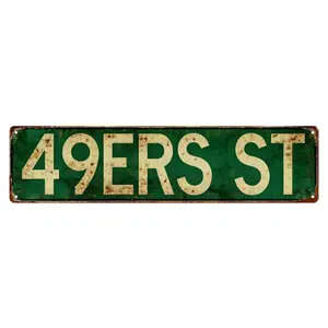 NFL 49ers Team Spirit "49ERS ST" Tin Sign, Rustic Distressed Street Sign Wall Art for Man Cave