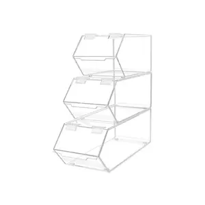 Candy and Food Storage Bin with Hinged Lid for Ice Cream Toppings Candies Nuts Granola Cereal and Wrapped Snacks Stackable Clear Acrylic by 321 Plastics
