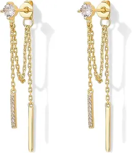 PAVOI 18K Gold Plated 925 Sterling Silver tone Posts Drop Dangle Chain Earrings for Women PAVOI 18K Gold Plated 925 Sterling Silver tone Posts Drop Dangle Chain Earrings for Women