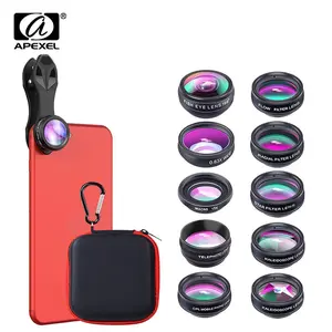 APEXEL 10 in 1 Mobile Phone Camera Lens Kit, Macro Lens & Wide Angle Lens & Fisheye Lens & Telephoto Lens & CPL/Flow/Radial/Star Filter Lens & Kaleidoscope 3/6 Lens, Camera, Portable, Smartphone Camera Accessories