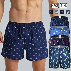 4PCS Men's Vibrant Pattern Aro Pants Loose Fit Boxer Shorts Comfortable Sleep Shorts Breathable Home Loungewear