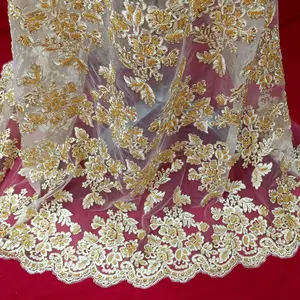 Bridal Beaded & Corded Lace Fabric, Embroidered on 100% Polyester Net Mesh - Lace USA 95409W-HB