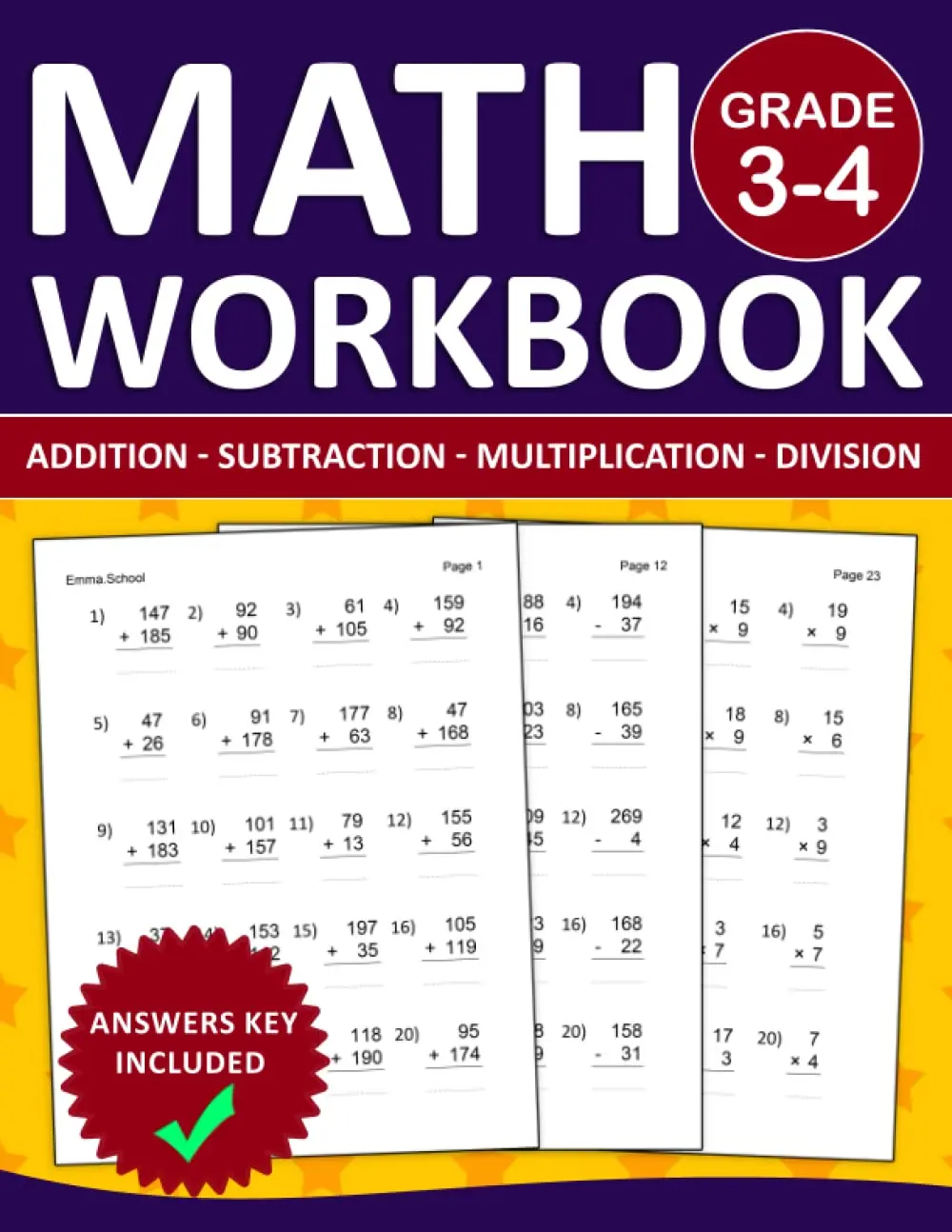 Tos Math 3 Math Workbook For Grade 3-4 Addition,Subtraction,Multiplication ...