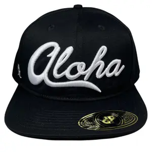 ANXD Aloha Crenshaloha Flat Bill Snapback Hat with 3D Puff Embroidered White Script on Black Double Portion Adjustable Fit for Adults