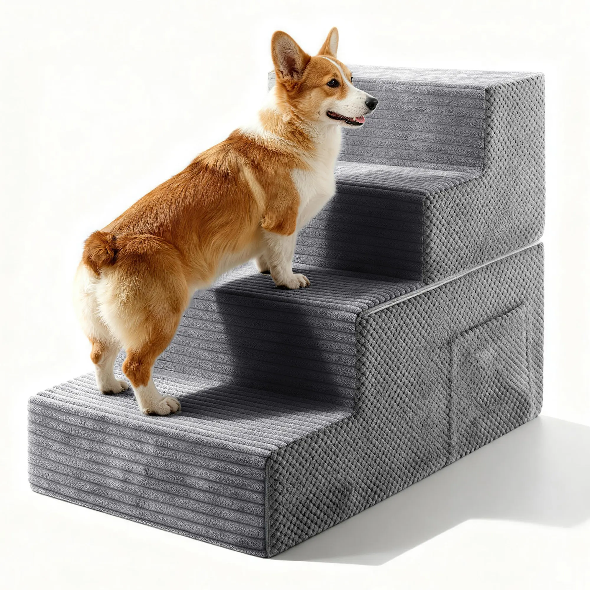 【Home Essentials】4-Step Dog Stairs for Small Dogs Pets, 17.3" High Non-Slip Dog Ramp for Bed & Couch, High Density Foam Portable Pet Steps Dark Grey