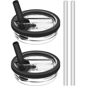 40 oz Tumbler Flip Straw Lid Replacement Fit for Stanley 40 oz Tumbler, Leak-Proof Splash Resistant Tumbler Lids and Straw Compatible with 40 oz Stanley Quencher - 2 Pack (Black, 40 oz) Airtight Cup