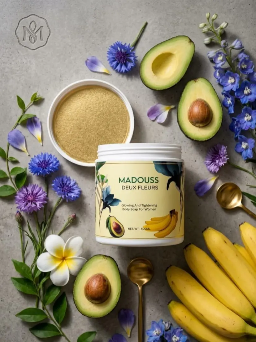 Madouss Deux & Madouss Deux Fleurs Avocado & Banana Glowing Body Polish Scrubs - Exfoliating, Brightening, Smoothing Women's Body Care (500ml Each)