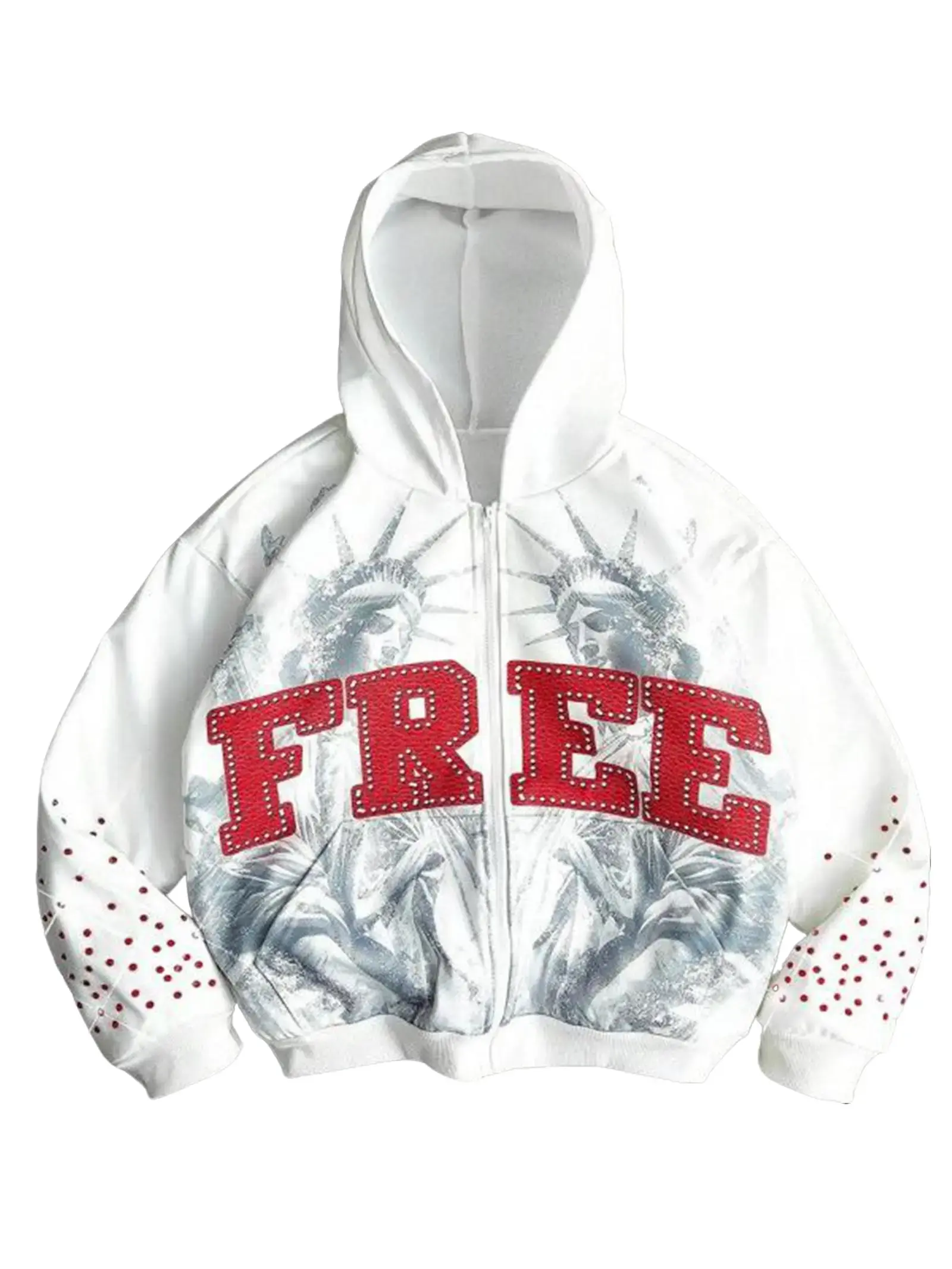 Women's Statue Print Pullover Hoodie, Casual Street-Style Long Sleeve Polyester Top with Rhinestone Embellishments, Medium Length, Everyday, Clothes, Streetwear Clothing, Women's Clothing Matching Outfit, One Piece