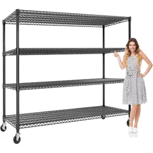 Heavy Duty 4-Tier Metal Wire Shelving Rack 73.8" H x 59" W x 23.9" D with Wheels, Adjustable Shelves, 2640 lbs Capacity Industrial Storage Shelves for Garage, Pantry, Warehouse