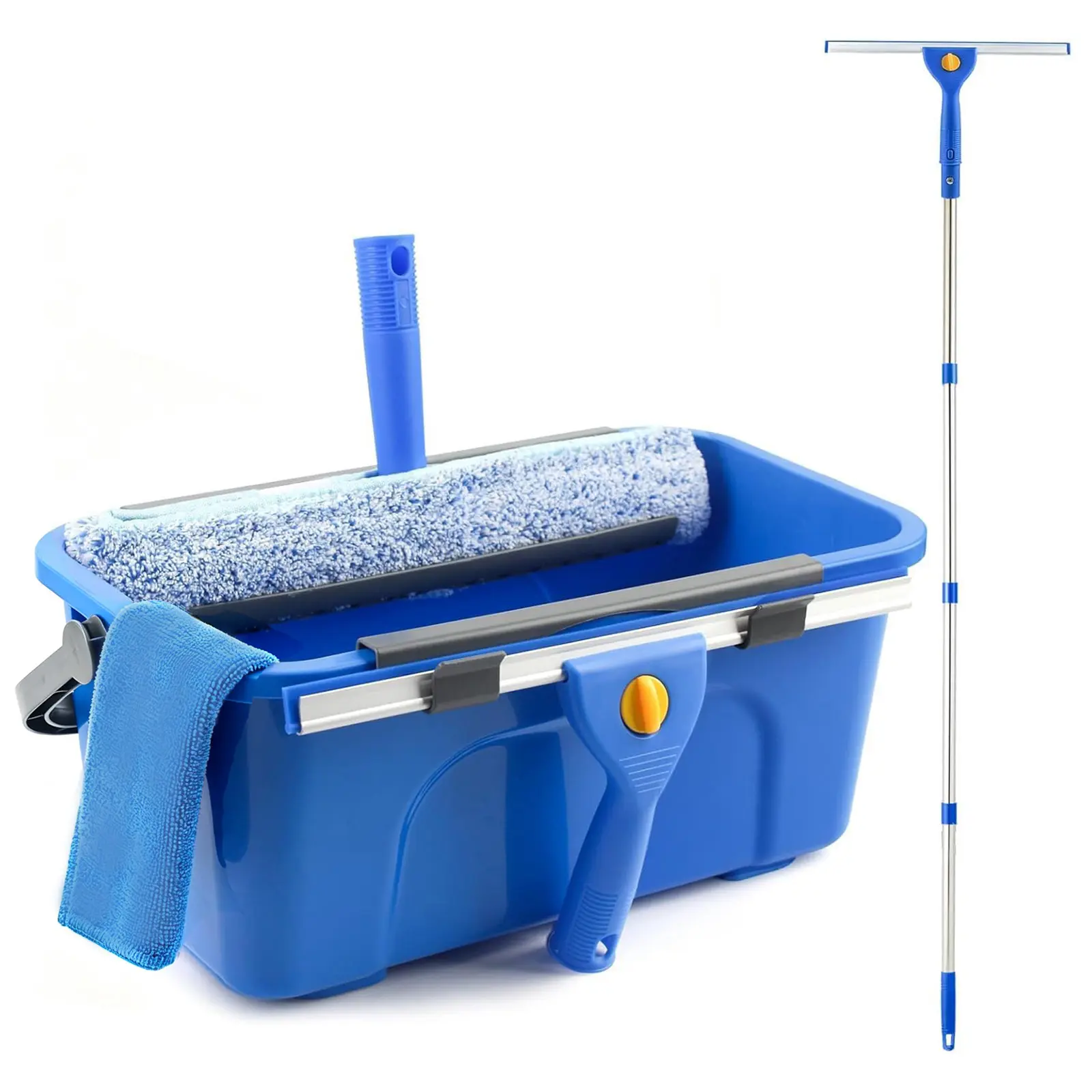 Professional Outdoor Window Cleaning Tool Kit - 75.9" High Squeegee, Scrubber, 3 Gal Capacity Plastic Bucket for Home Use