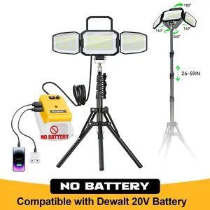LED Work Light with 59" Tripod Stand Compatible with DeWalt 20V Battery ,【Battery Not Included】, 70W 7000LM 3-Head Adjustable Flood Light, Dual Brightness Modes, USB-C Rechargeable Portable Job Site Light