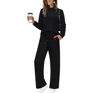 Two Piece Sets for Women Mock Neck Matching Sets Loungewear Fall Clothes Travel Outfits Fashion 2026 XS-2XL Pants Womenswear Chic Suits Top Winter Gamis Trouser