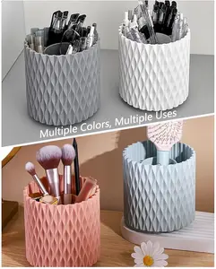 Rotating Pen Holder for Desk, 5 Slots Unique White Desk Organizer Easthetic Desktop Supplies and Accessories for Women Girls, Pencil Cup Caddy for Office Home Art Supply