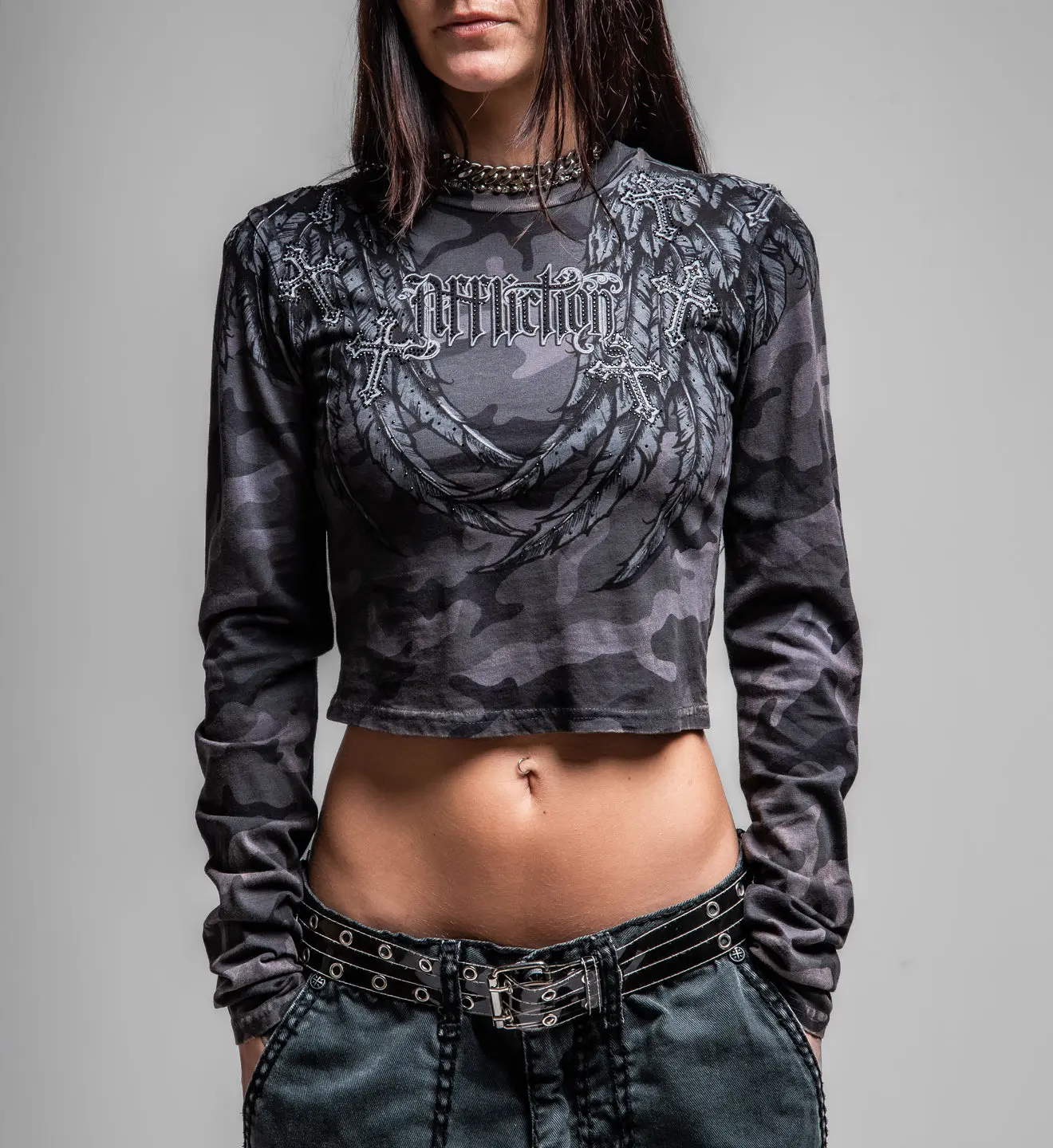 Affliction Women's Long Sleeve Shirt Whispering Thoughts